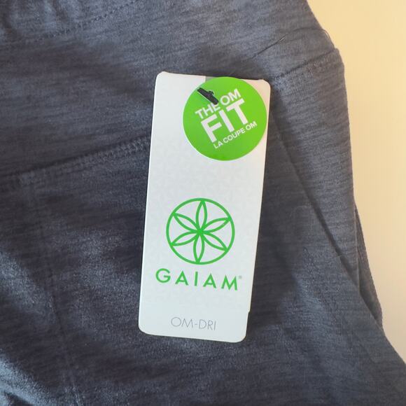 NWT Gaiam Om High Rise Porkchop Cuffed Leggings Size XL Drawstring Black Heather - Picture 6 of 11